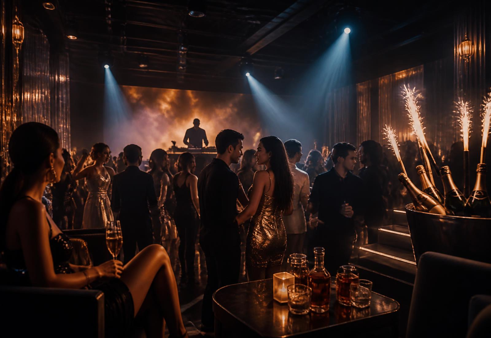 Late night in the lounge, DJ booth and champagne service